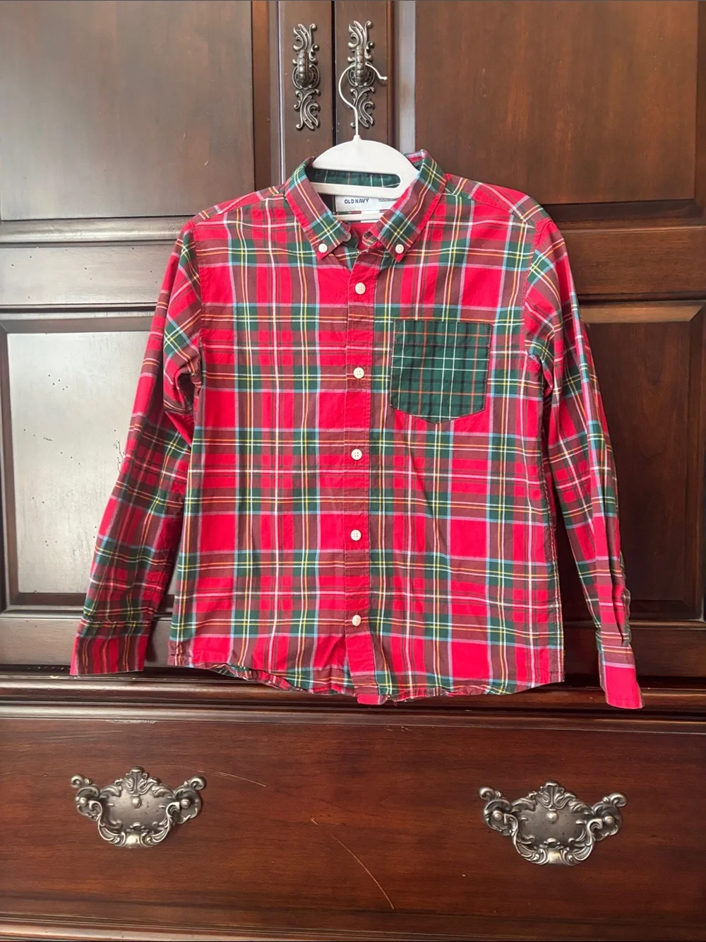 Old Navy Red and Green Plaid Button-Down Shirt for Kids